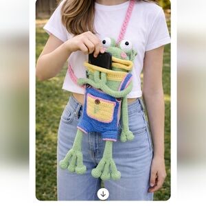 Handmade Crochet Frog Phone Bag
